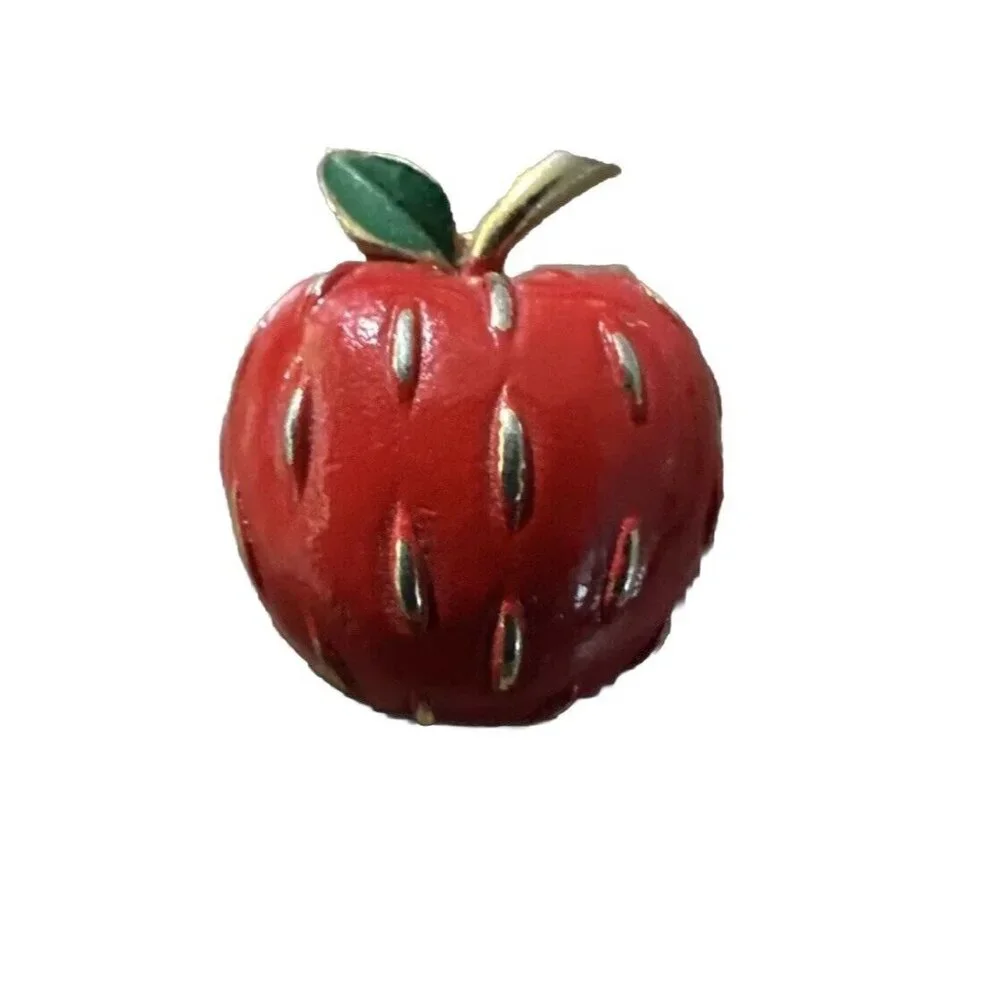NAPIER Apple Brooch‎ Pin Gold And Enamel Vintage